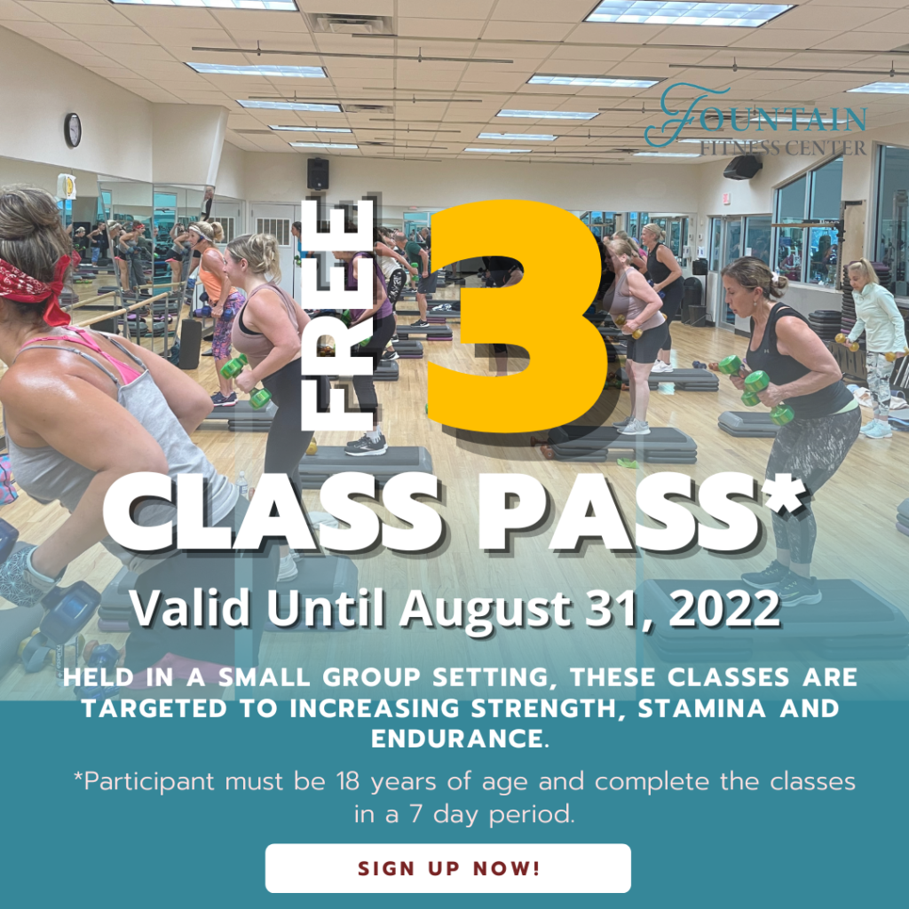 Get Free 3 Days Fitness Class Pass Fountain Fitness Center